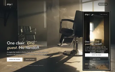 Drip Hair Studio, a Citadel build, shown on desktop and mobile