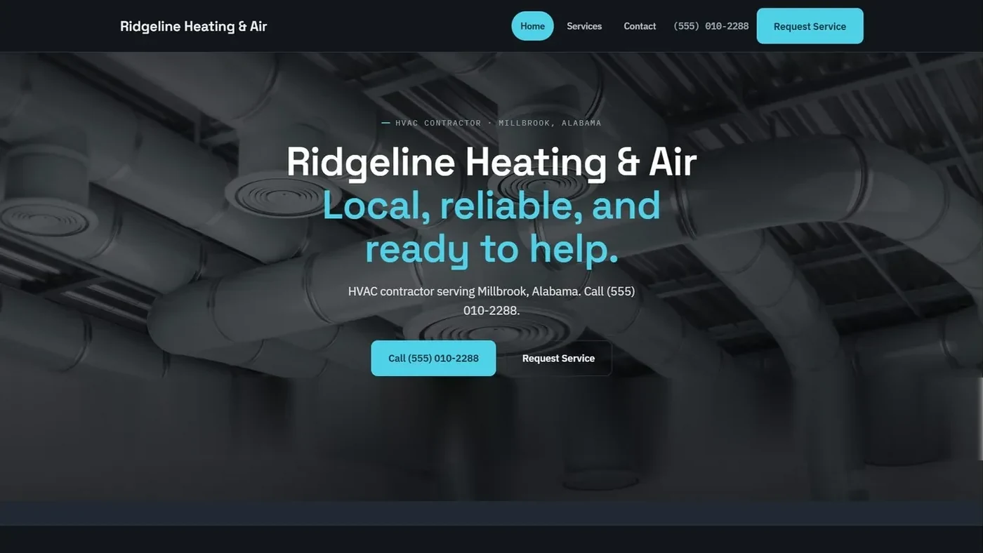 A worked example: a fictional heating and air company. Its phone number cannot ring anyone.